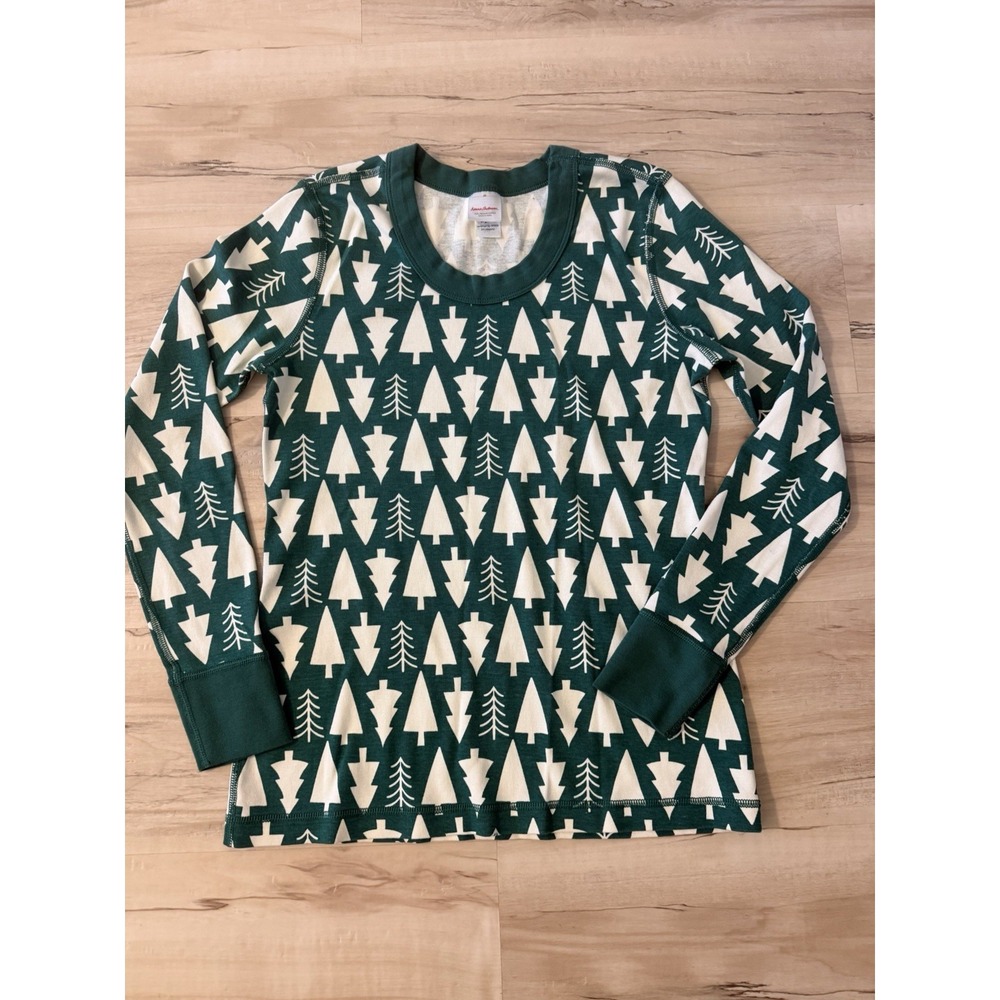 Hanna Andersson Pajama Top Green Womens M Organic Cotton Holiday Christmas Tree